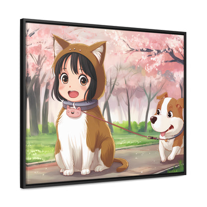 Blossom Walk with My Furry Friends - Gallery Canvas Wraps, Horizontal Frame