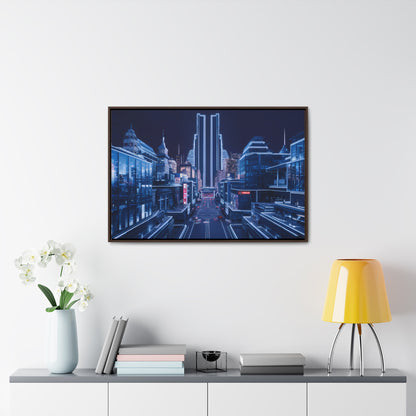 Neon Cityscape at Midnight - Gallery Canvas Wraps, Horizontal Frame