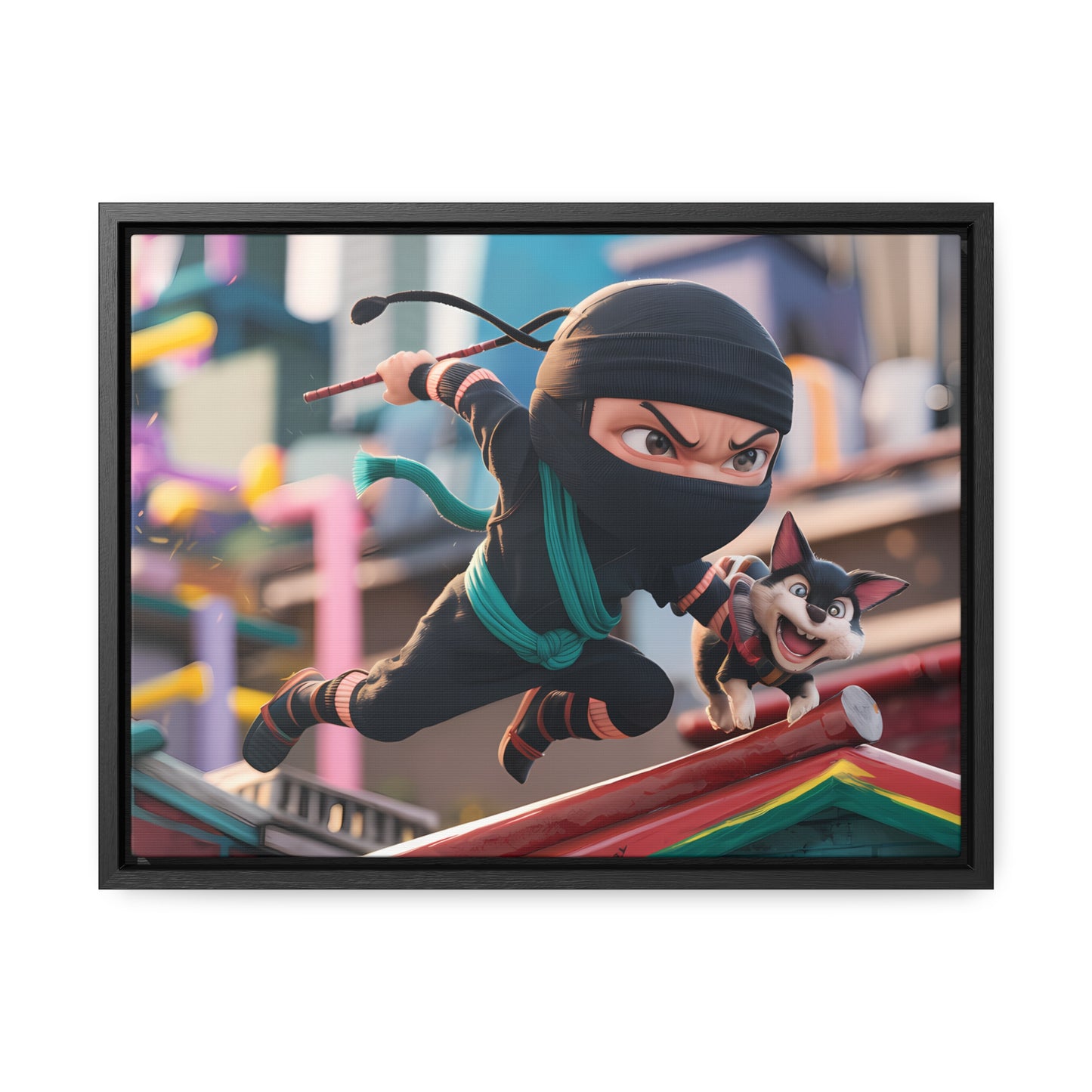 "Ninja and the Fearless Pup" - Gallery Canvas Wraps, Horizontal Frame