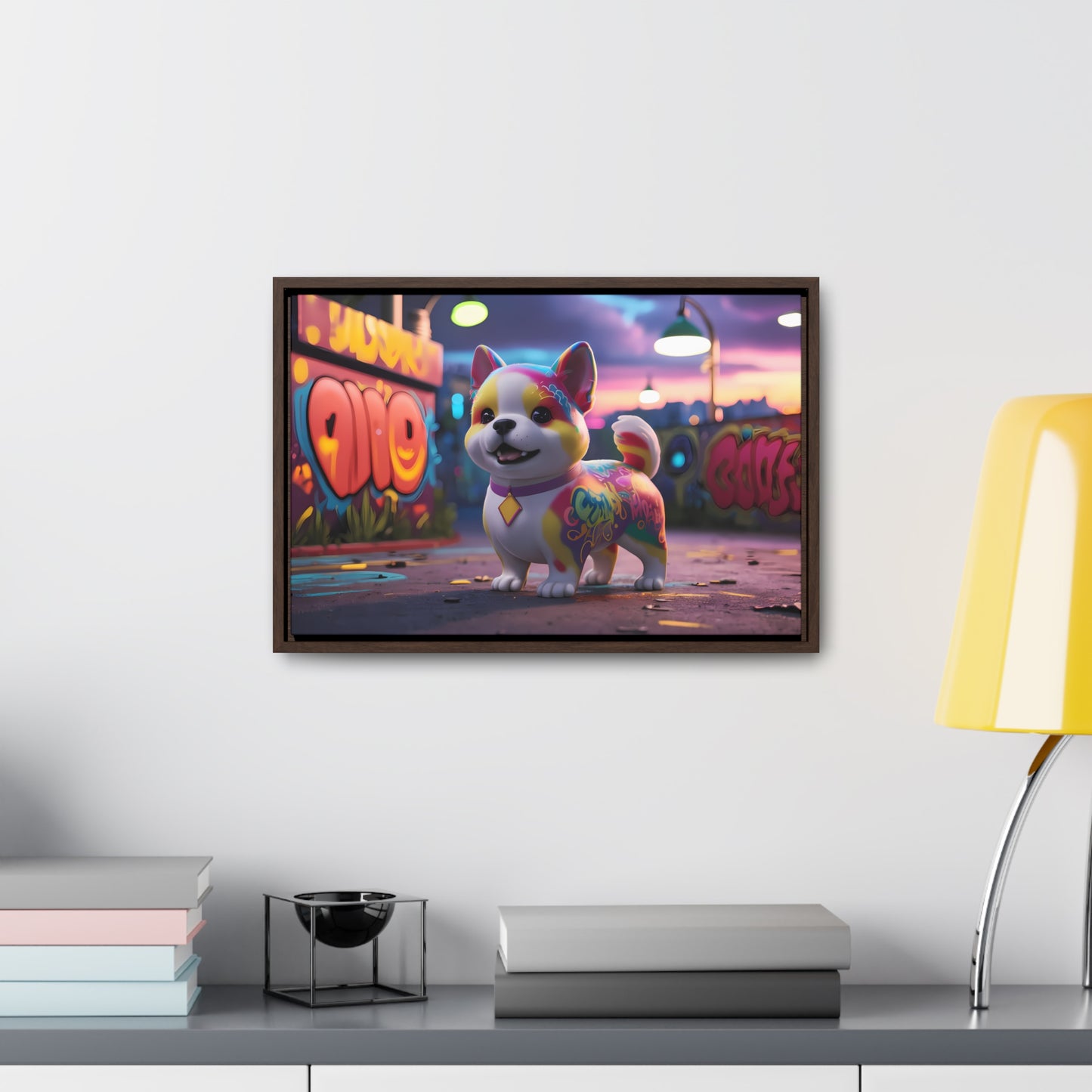 "Graffiti Pup in Neon Alley" - Gallery Canvas Wraps, Horizontal Frame