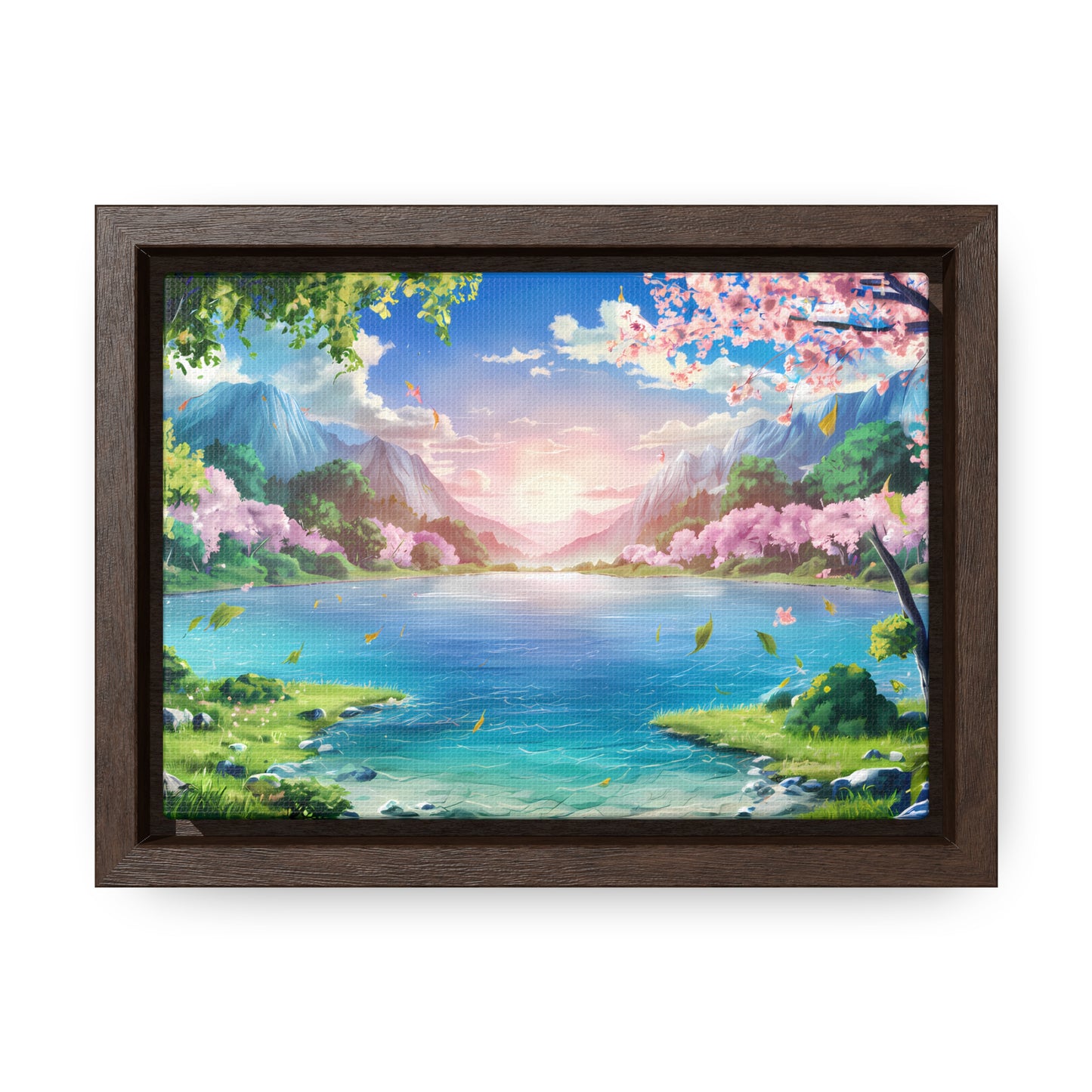 Serene Sunrise Over Blossoming Lake - Gallery Canvas Wraps, Horizontal Frame