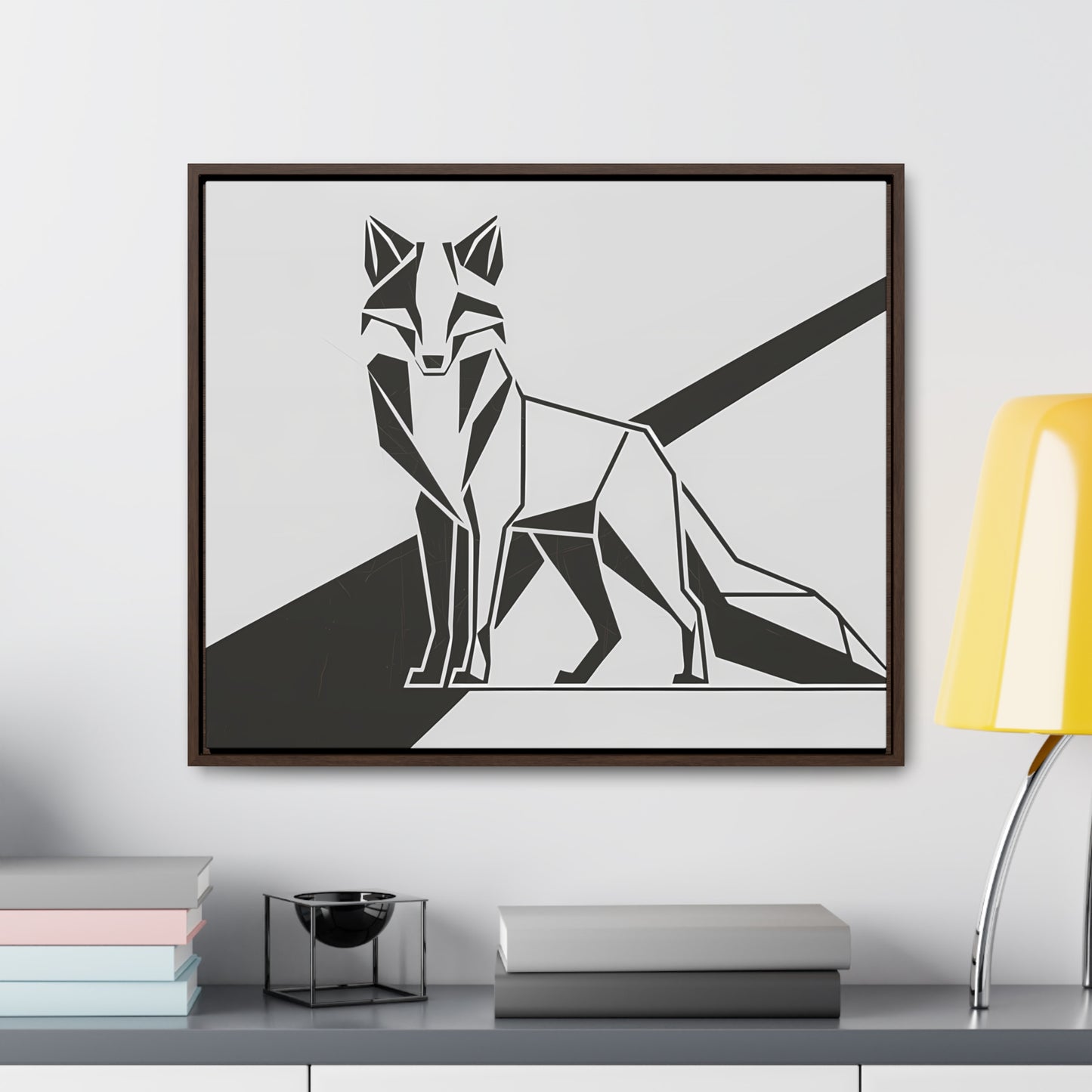 Geometric Fox in Black and White - Gallery Canvas Wraps, Horizontal Frame