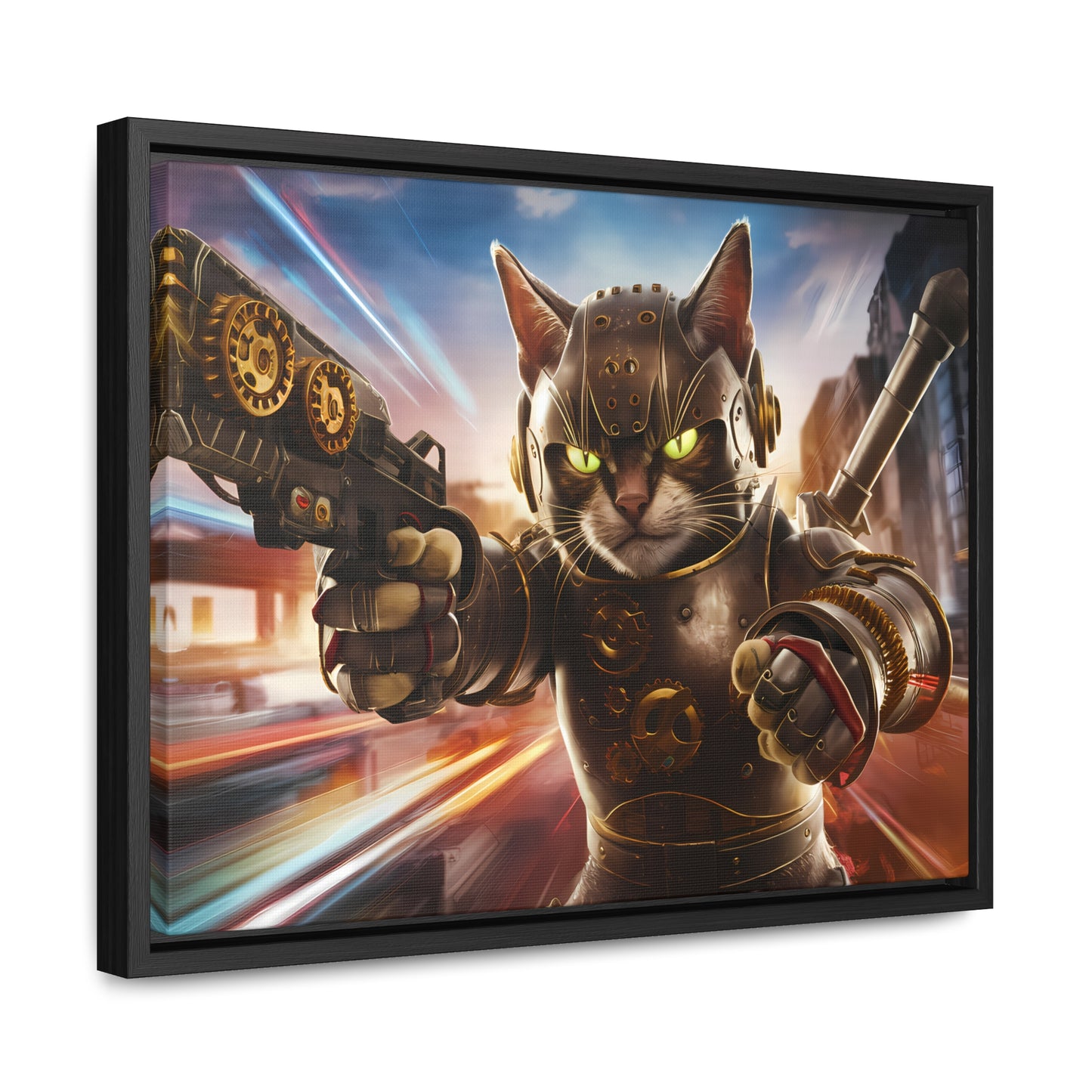 Cyberpunk Cat Warrior - Gallery Canvas Wraps, Horizontal Frame