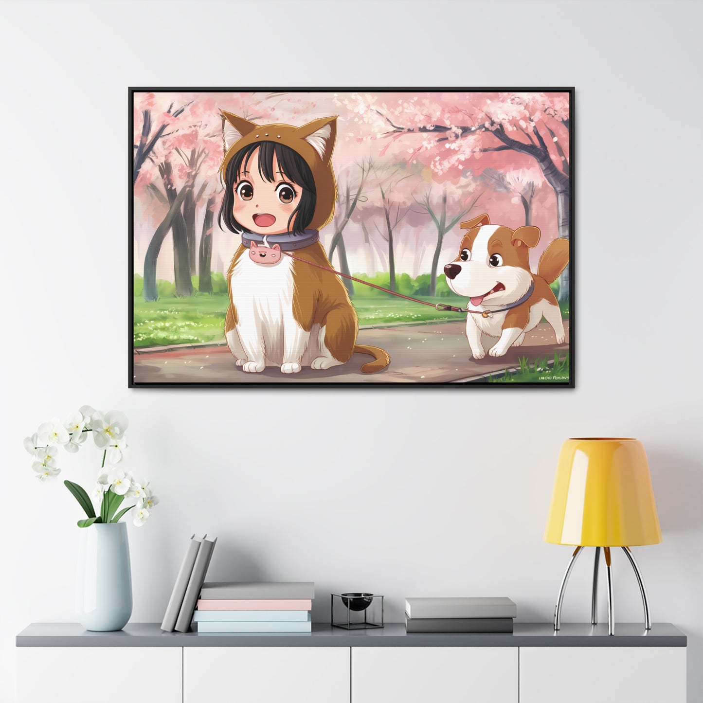 Blossom Walk with My Furry Friends - Gallery Canvas Wraps, Horizontal Frame