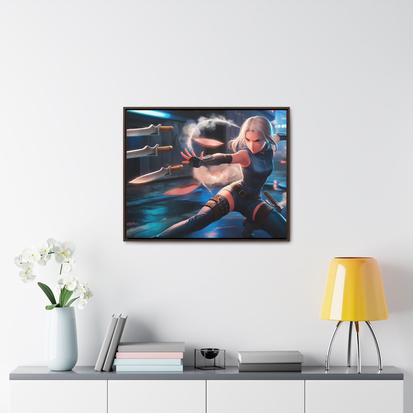 Blade Dancer in the Neon Shadows - Gallery Canvas Wraps, Horizontal Frame