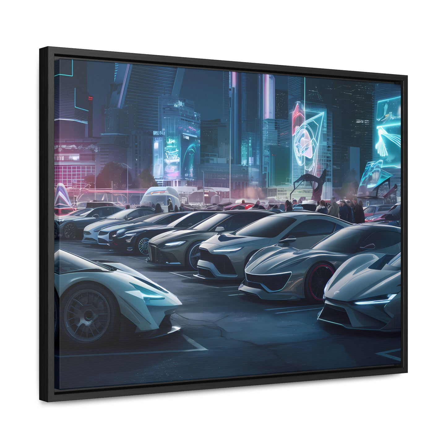 "Midnight Car Meet in Neon City" - Gallery Canvas Wraps, Horizontal Frame