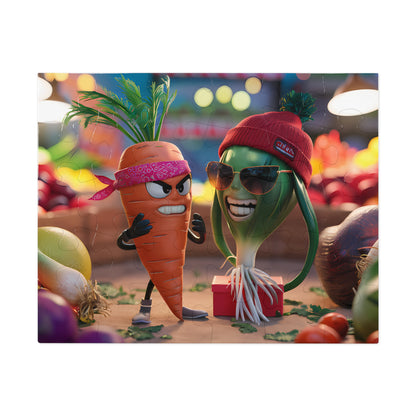 "Veggie Showdown: Carrot vs. Cool Onion" - Jigsaw Puzzle (30, 110, 252, 500,1000-Piece)