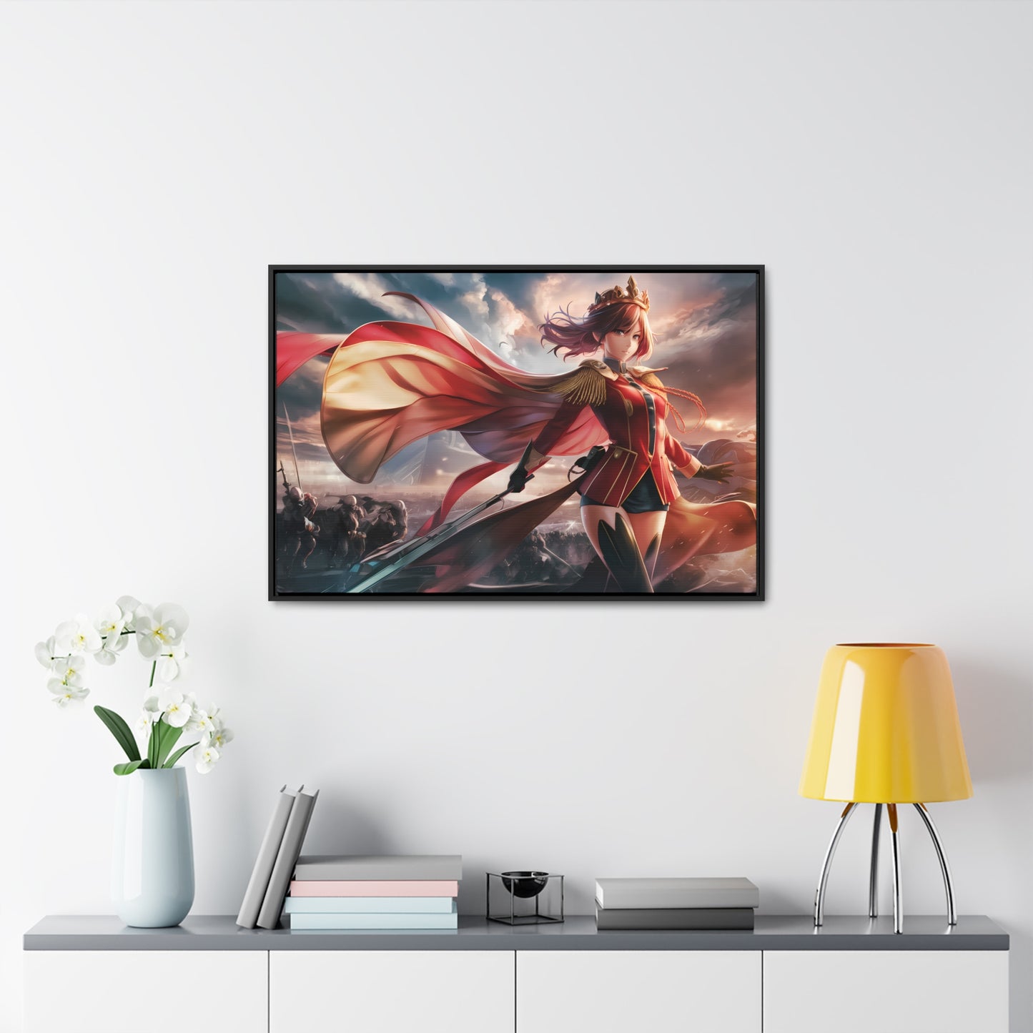 "Crimson Empress: Battle's Edge" - Gallery Canvas Wraps, Horizontal Frame