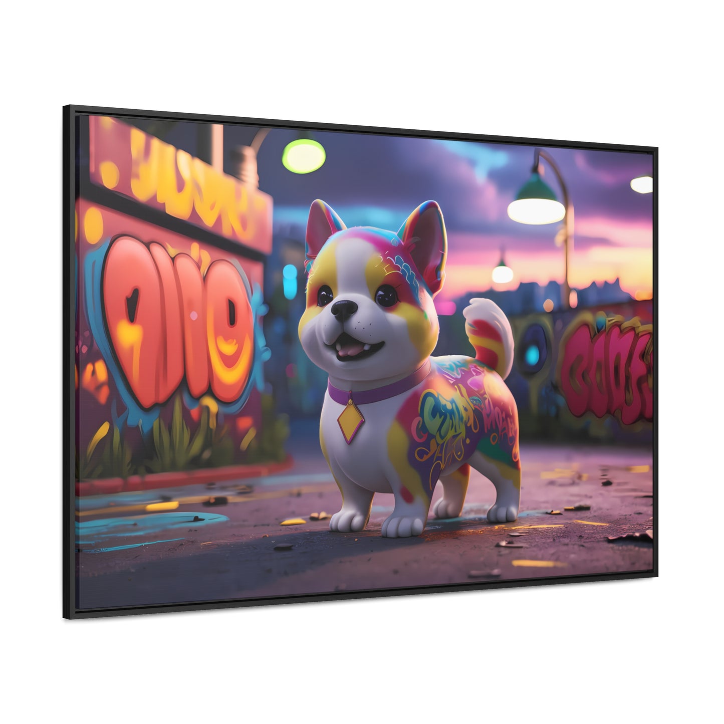 "Graffiti Pup in Neon Alley" - Gallery Canvas Wraps, Horizontal Frame