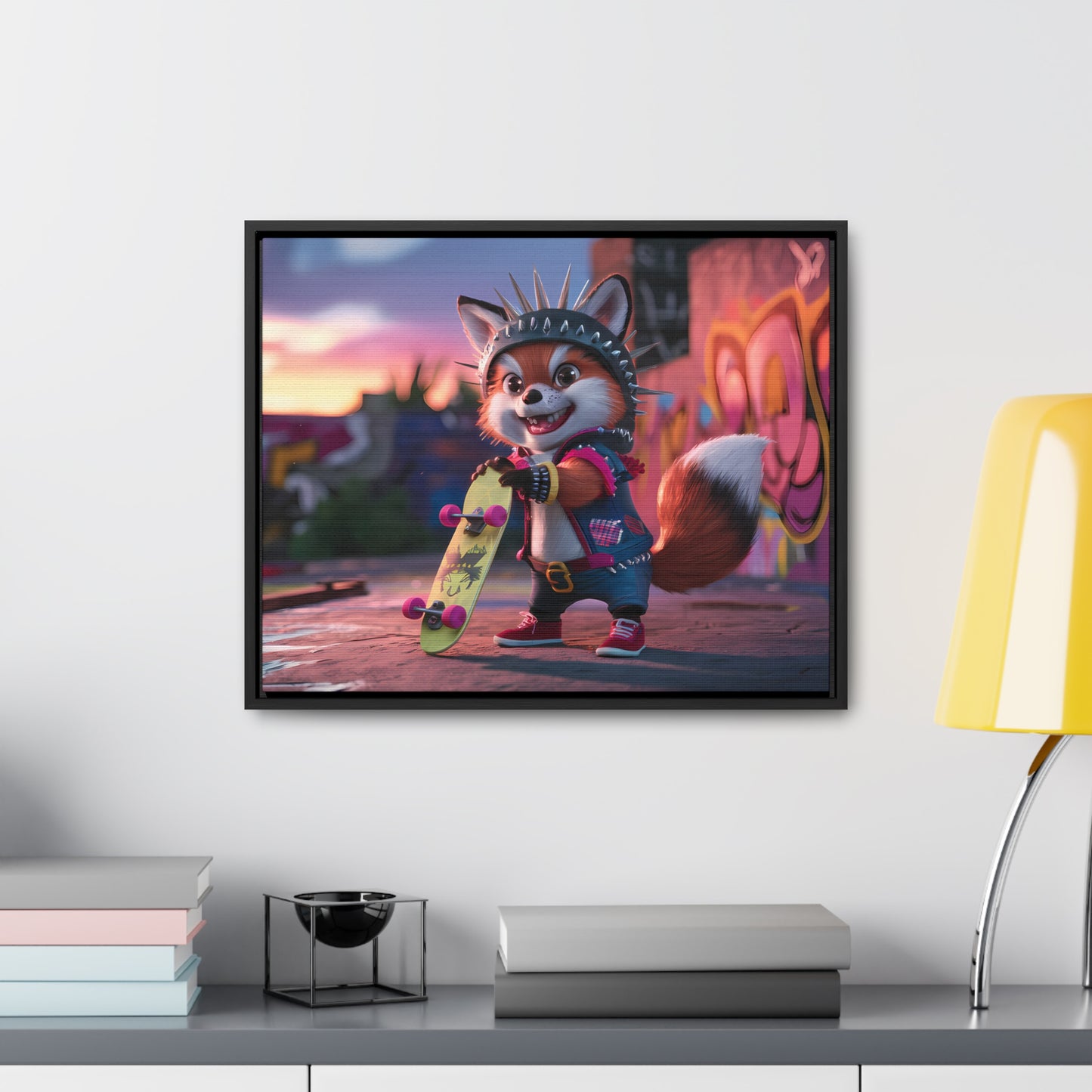 "Punk Skater Fox at Sunset" - Gallery Canvas Wraps, Horizontal Frame