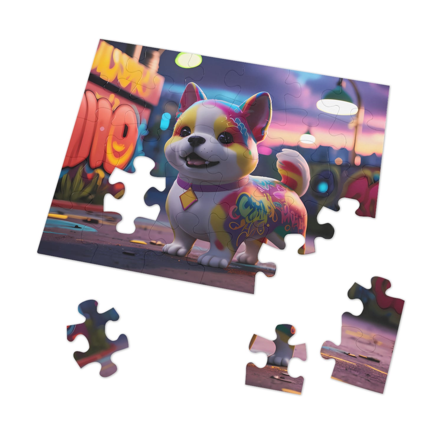 Urban Paws: Graffiti Pup at Dusk - Jigsaw Puzzle (30, 110, 252, 500,1000-Piece)