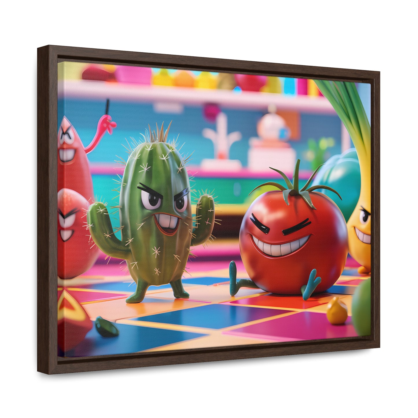 "Kitchen Showdown: The Produce Gang" - Gallery Canvas Wraps, Horizontal Frame