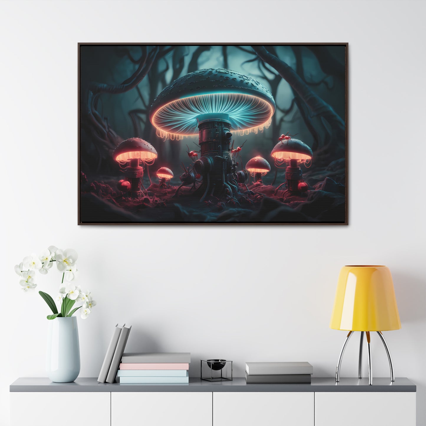 The Bioluminescent Mechanisms of the Neon Forest - Gallery Canvas Wraps, Horizontal Frame