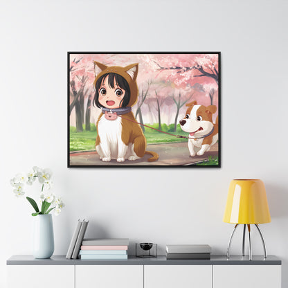 Blossom Walk with My Furry Friends - Gallery Canvas Wraps, Horizontal Frame