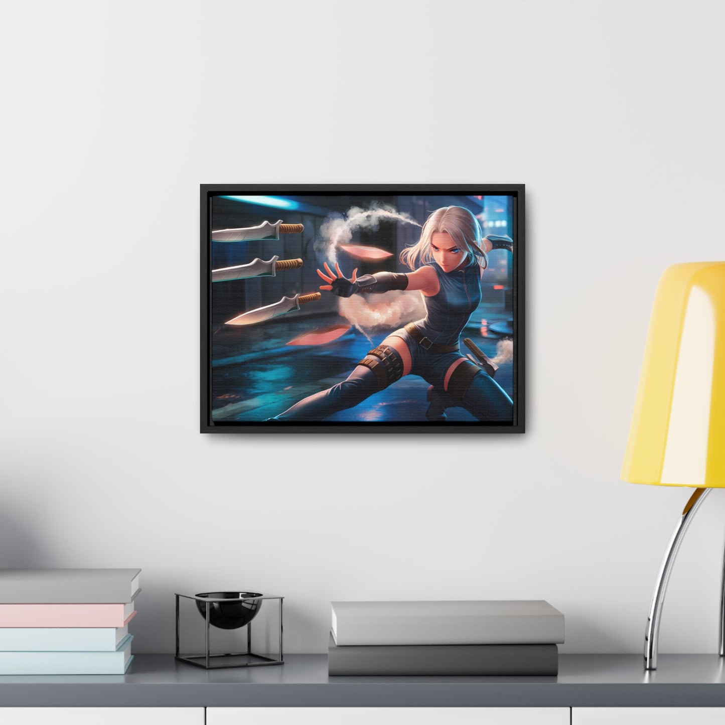 Blade Dancer in the Neon Shadows - Gallery Canvas Wraps, Horizontal Frame