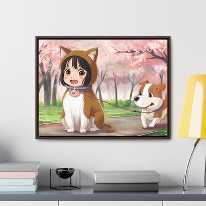 Blossom Walk with My Furry Friends - Gallery Canvas Wraps, Horizontal Frame