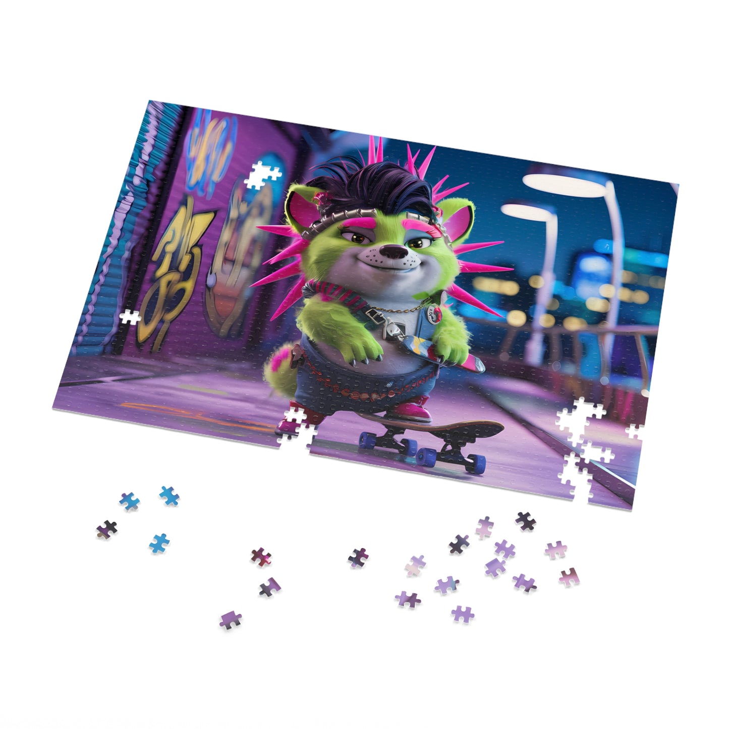 Neon Punk Skater in the City - Jigsaw Puzzle (30, 110, 252, 500,1000-Piece)