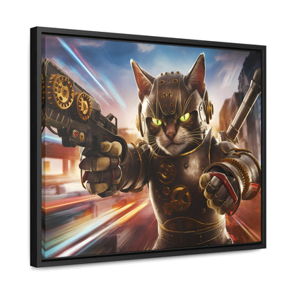 Cyberpunk Cat Warrior - Gallery Canvas Wraps, Horizontal Frame