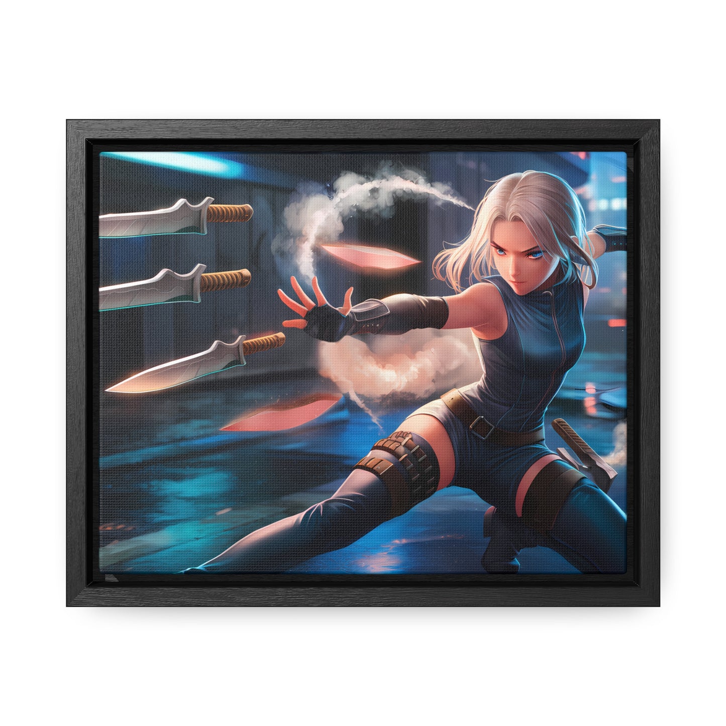 Blade Dancer in the Neon Shadows - Gallery Canvas Wraps, Horizontal Frame