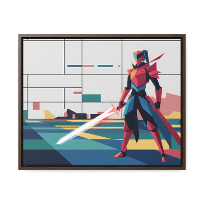 Neon Knight in a Digital Realm - Gallery Canvas Wraps, Horizontal Frame