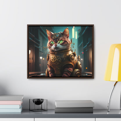 Clockwork Feline: Guardian of the Neon Alley - Gallery Canvas Wraps, Horizontal Frame