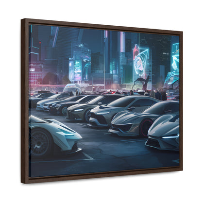 "Midnight Car Meet in Neon City" - Gallery Canvas Wraps, Horizontal Frame