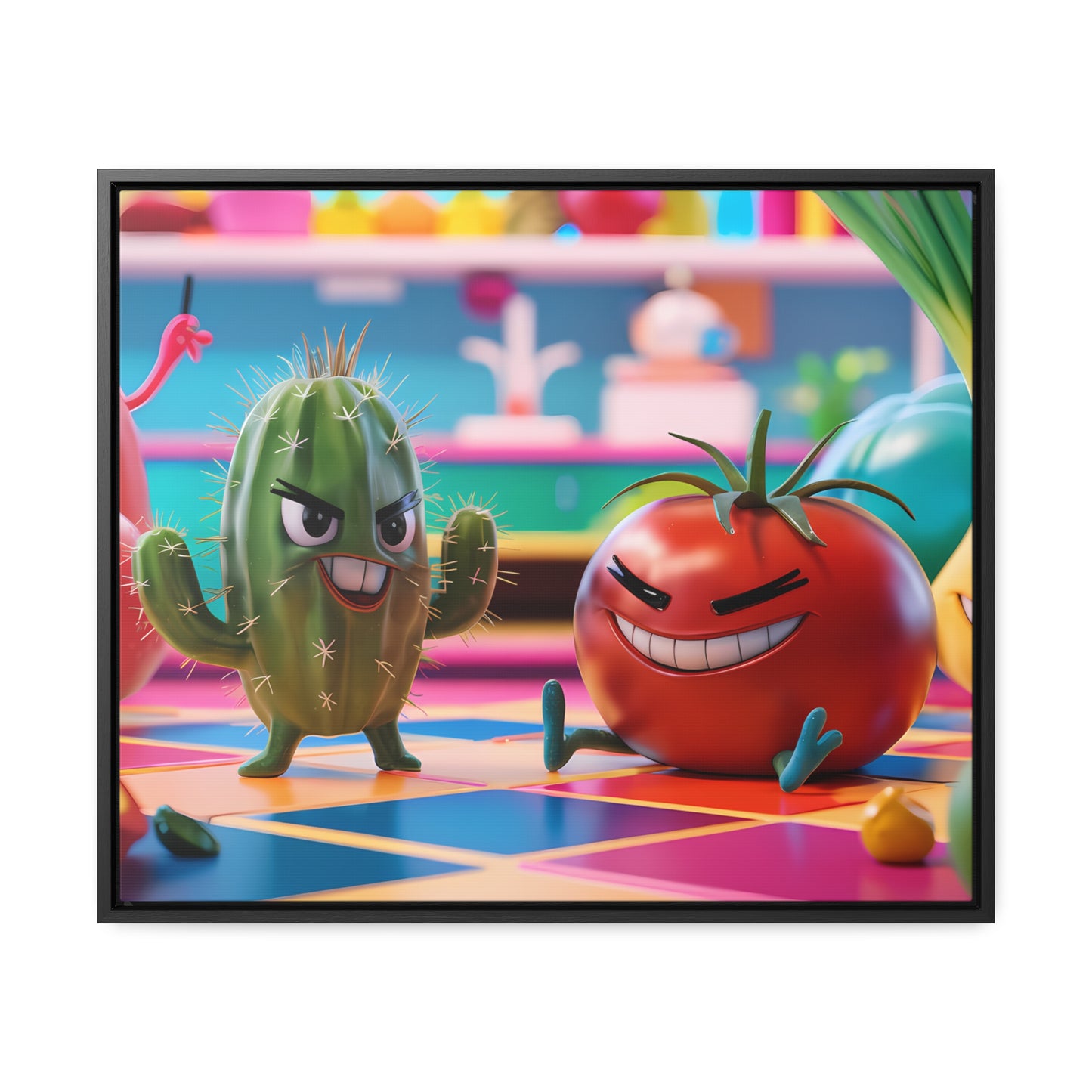 "Kitchen Showdown: The Produce Gang" - Gallery Canvas Wraps, Horizontal Frame