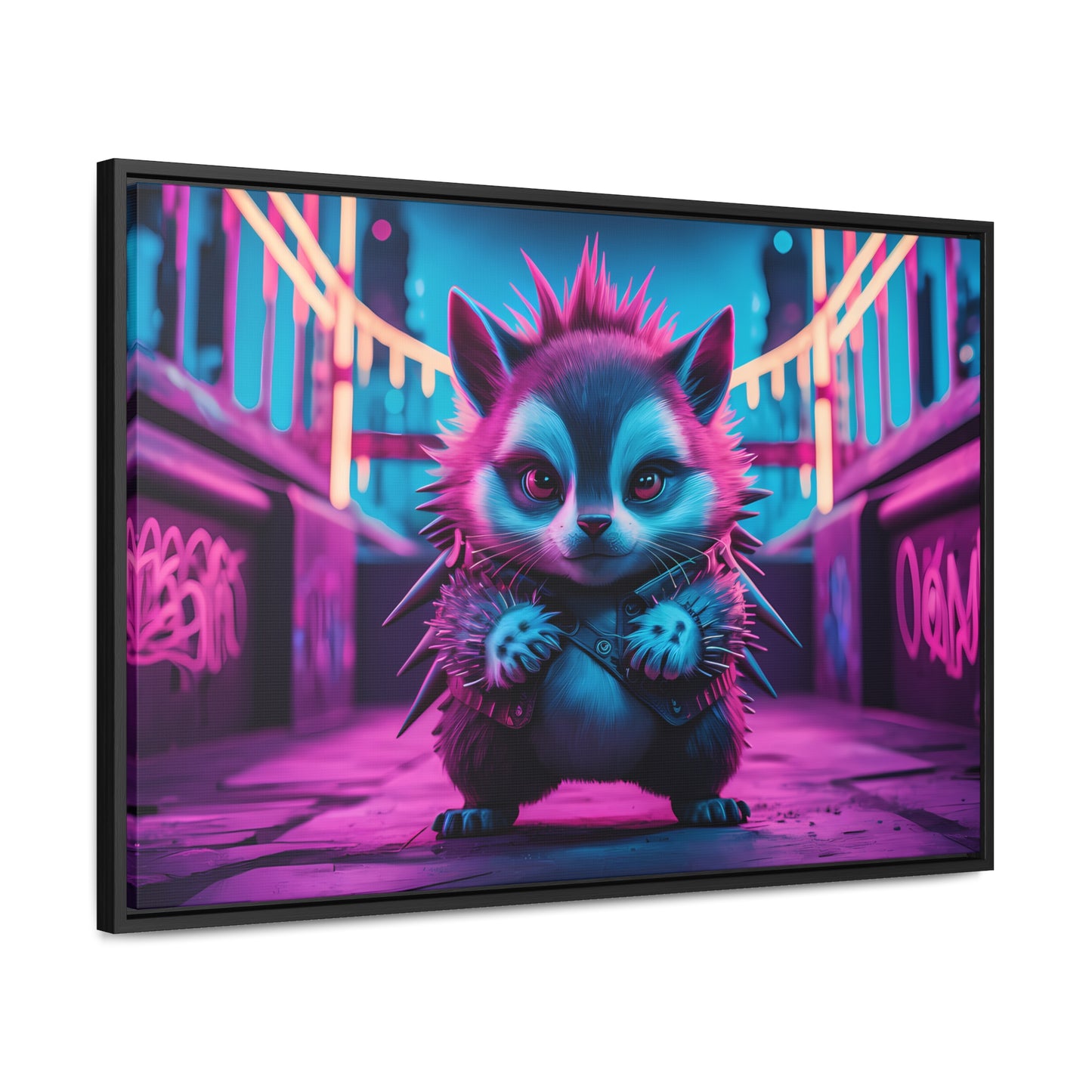 Punk Hedgehog in Neon City - Gallery Canvas Wraps, Horizontal Frame