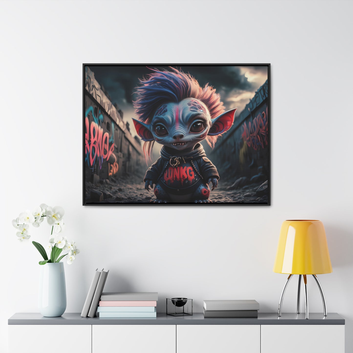 Rebel Gremlin in the Neon Alley - Gallery Canvas Wraps, Horizontal Frame