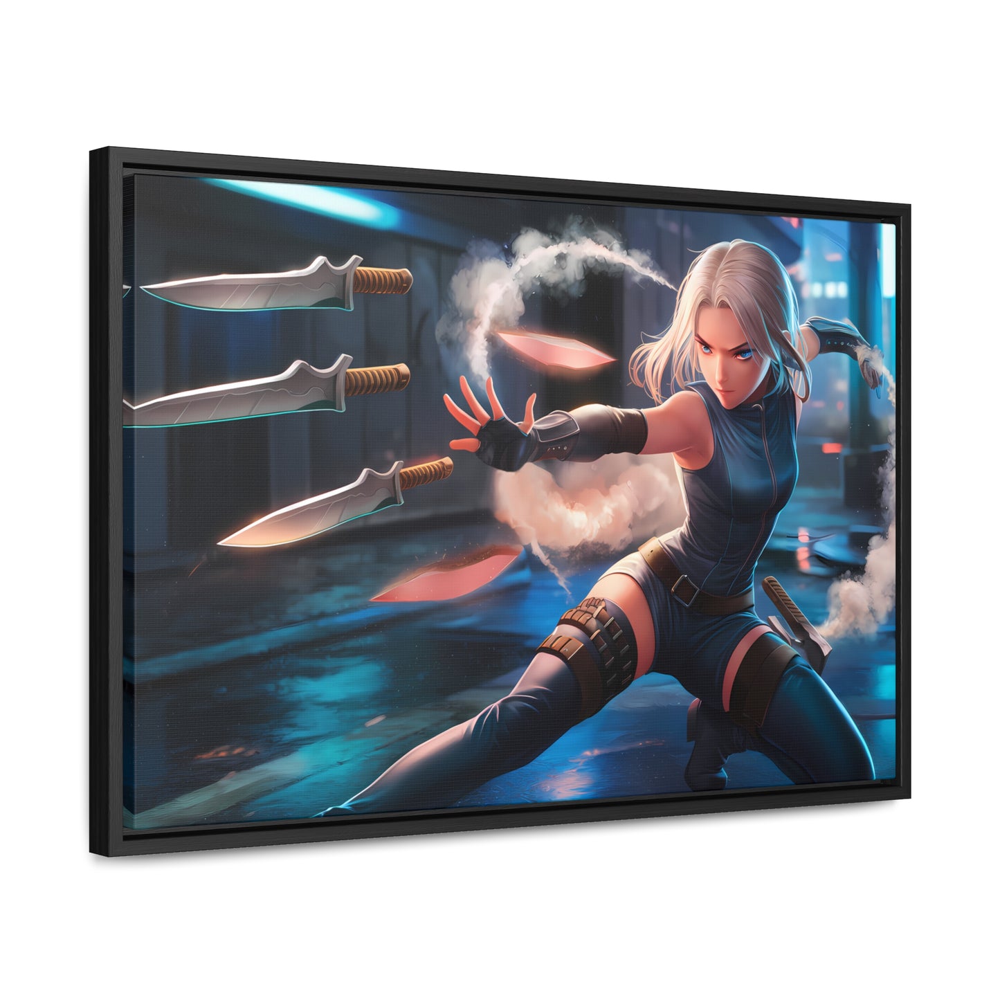 Blade Dancer in the Neon Shadows - Gallery Canvas Wraps, Horizontal Frame