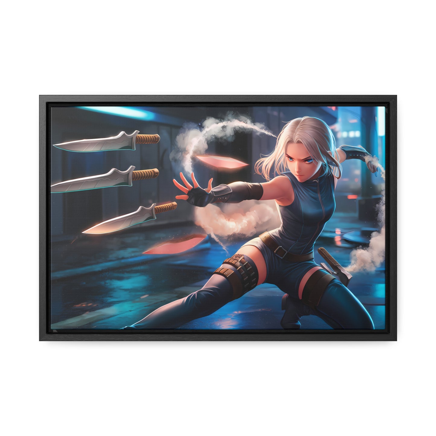 Blade Dancer in the Neon Shadows - Gallery Canvas Wraps, Horizontal Frame