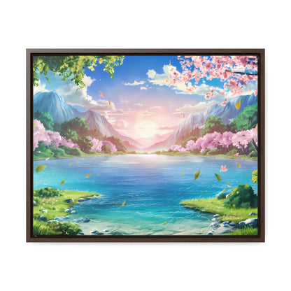 Serene Sunrise Over Blossoming Lake - Gallery Canvas Wraps, Horizontal Frame