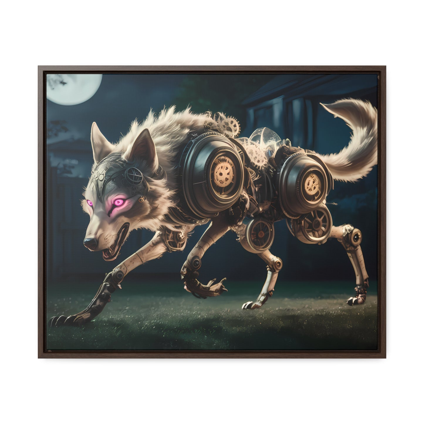 Cyberwolf Under the Moon - Gallery Canvas Wraps, Horizontal Frame