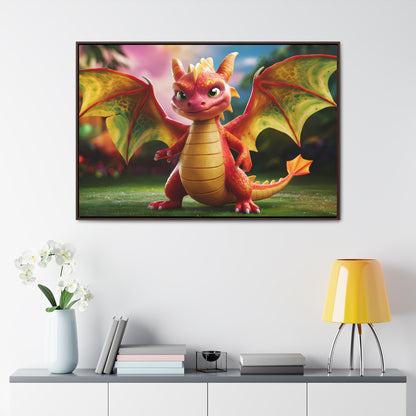 "Playful Baby Dragon in a Magical Forest" - Gallery Canvas Wraps, Horizontal Frame