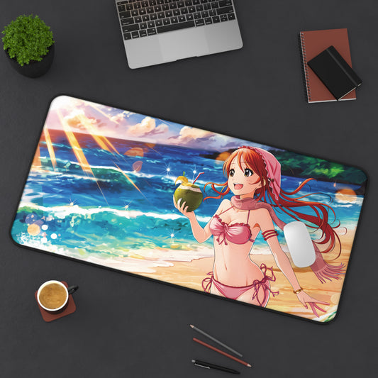 Anime Girl drinking coconut juice at the beach - Desk Mat