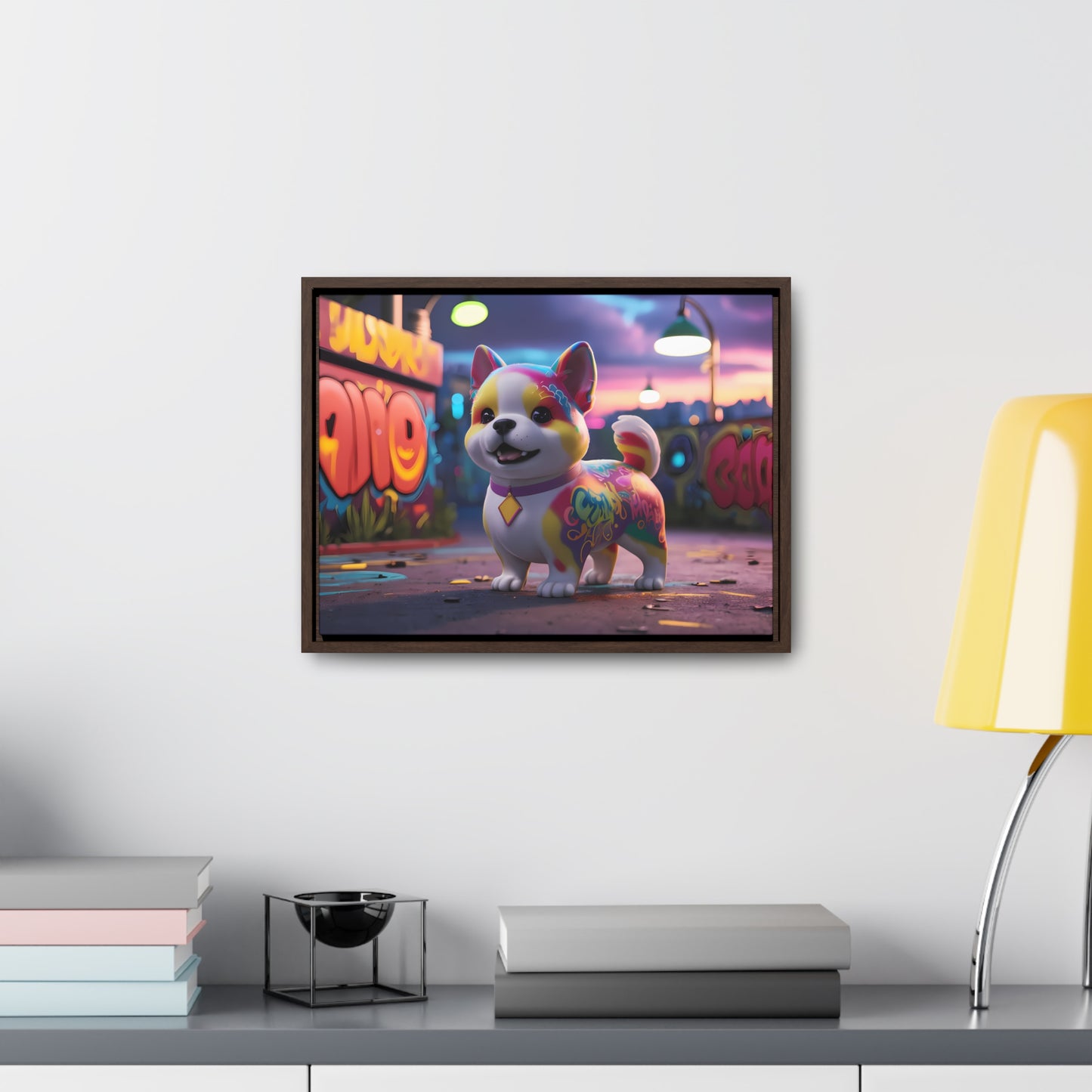 "Graffiti Pup in Neon Alley" - Gallery Canvas Wraps, Horizontal Frame