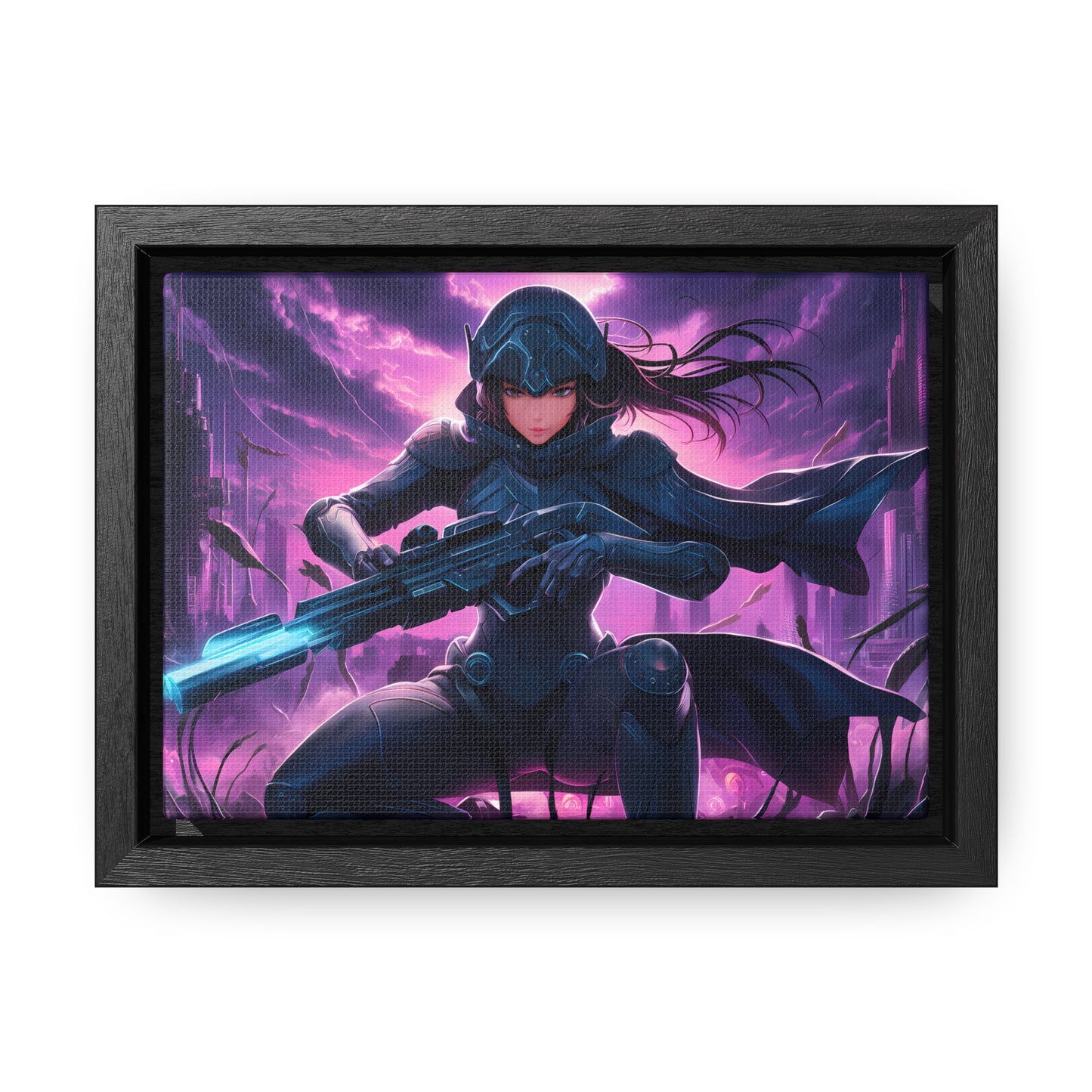 Shadow Sentinel: Neon Hunter - Gallery Canvas Wraps, Horizontal Frame