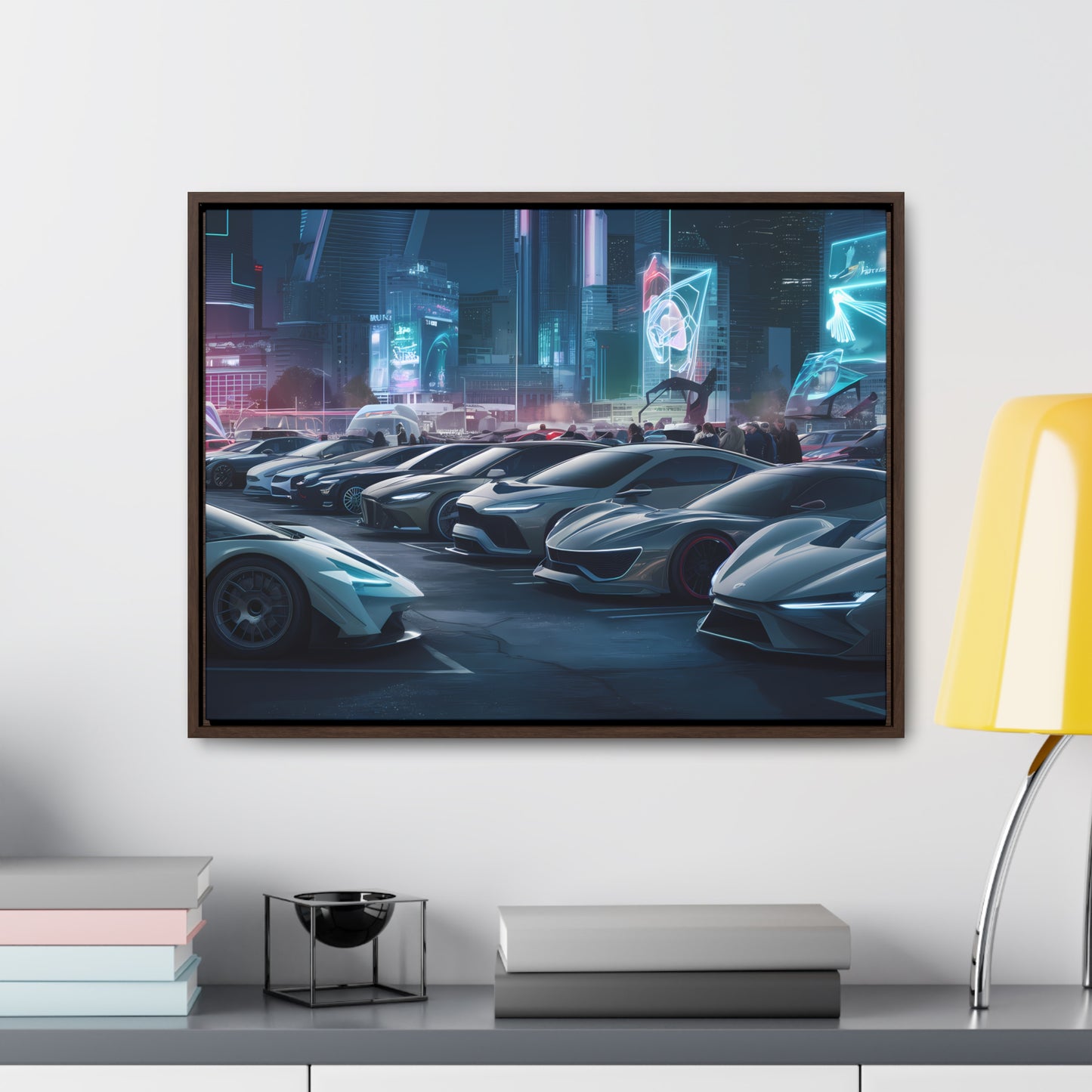 "Midnight Car Meet in Neon City" - Gallery Canvas Wraps, Horizontal Frame