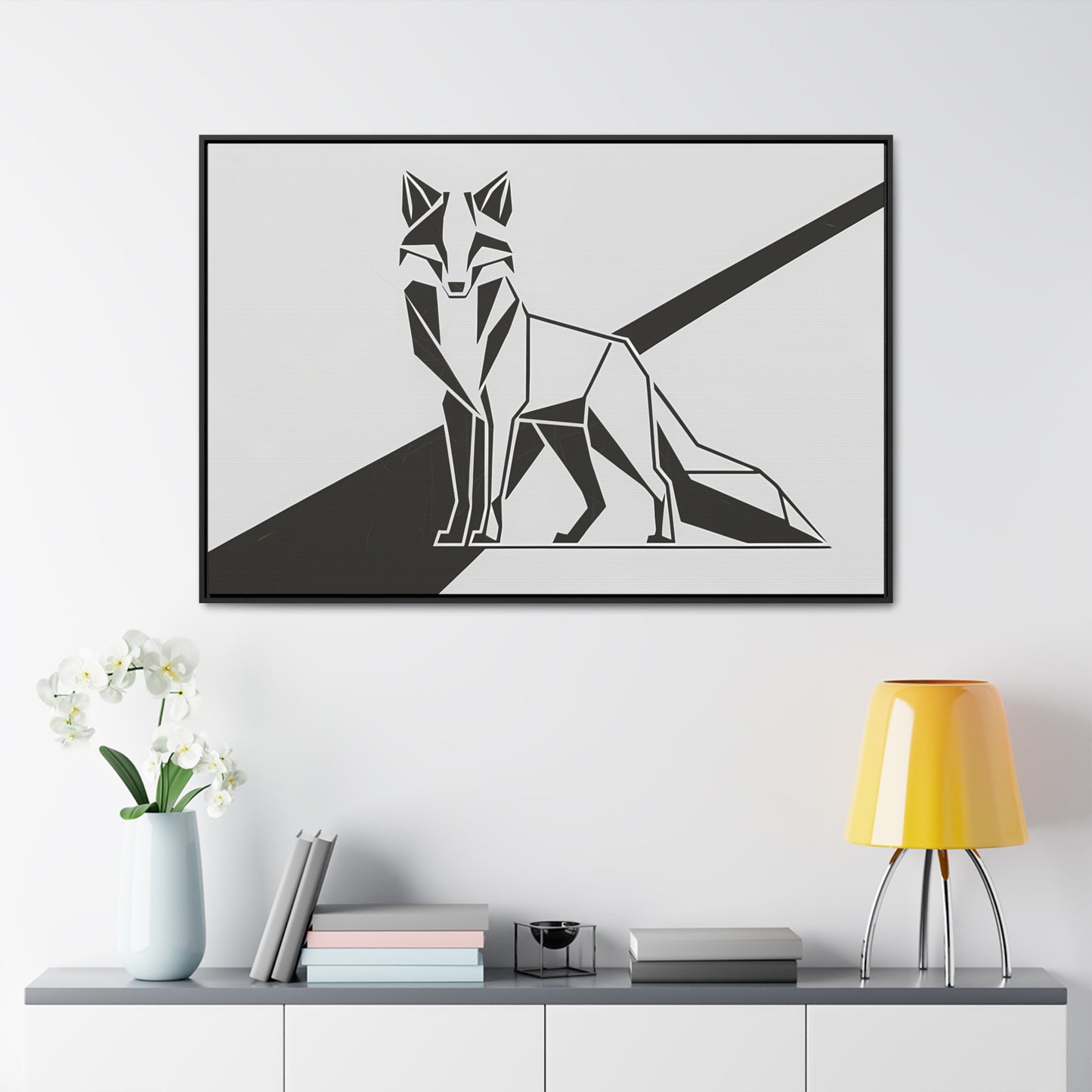 Geometric Fox in Black and White - Gallery Canvas Wraps, Horizontal Frame