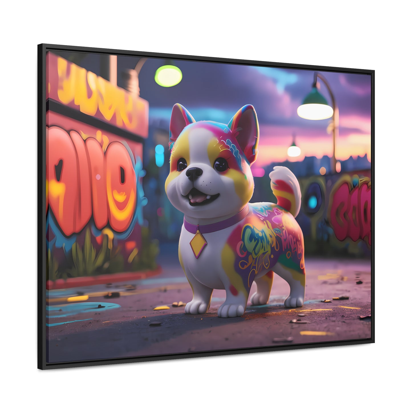 "Graffiti Pup in Neon Alley" - Gallery Canvas Wraps, Horizontal Frame