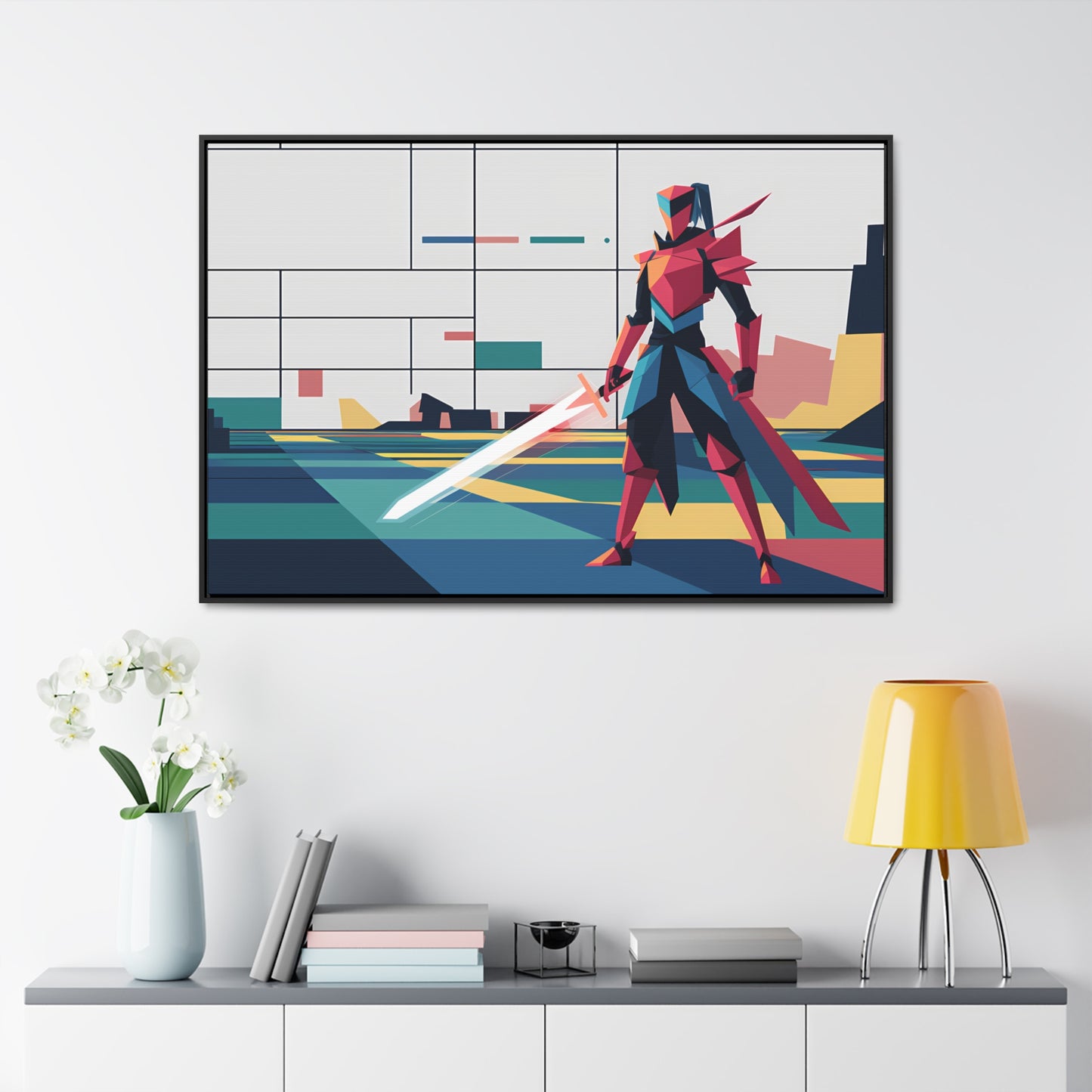 Neon Knight in a Digital Realm - Gallery Canvas Wraps, Horizontal Frame