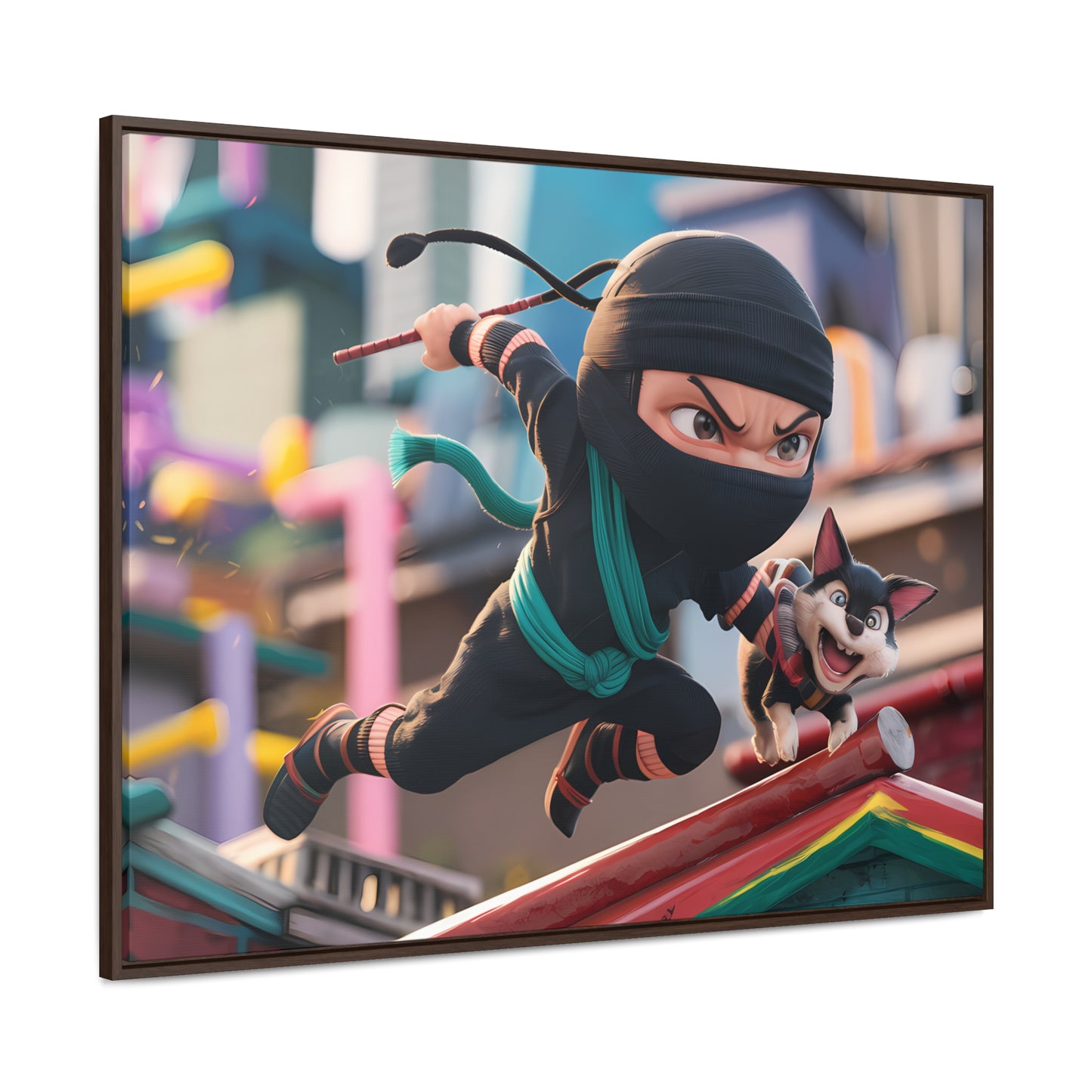 "Ninja and the Fearless Pup" - Gallery Canvas Wraps, Horizontal Frame