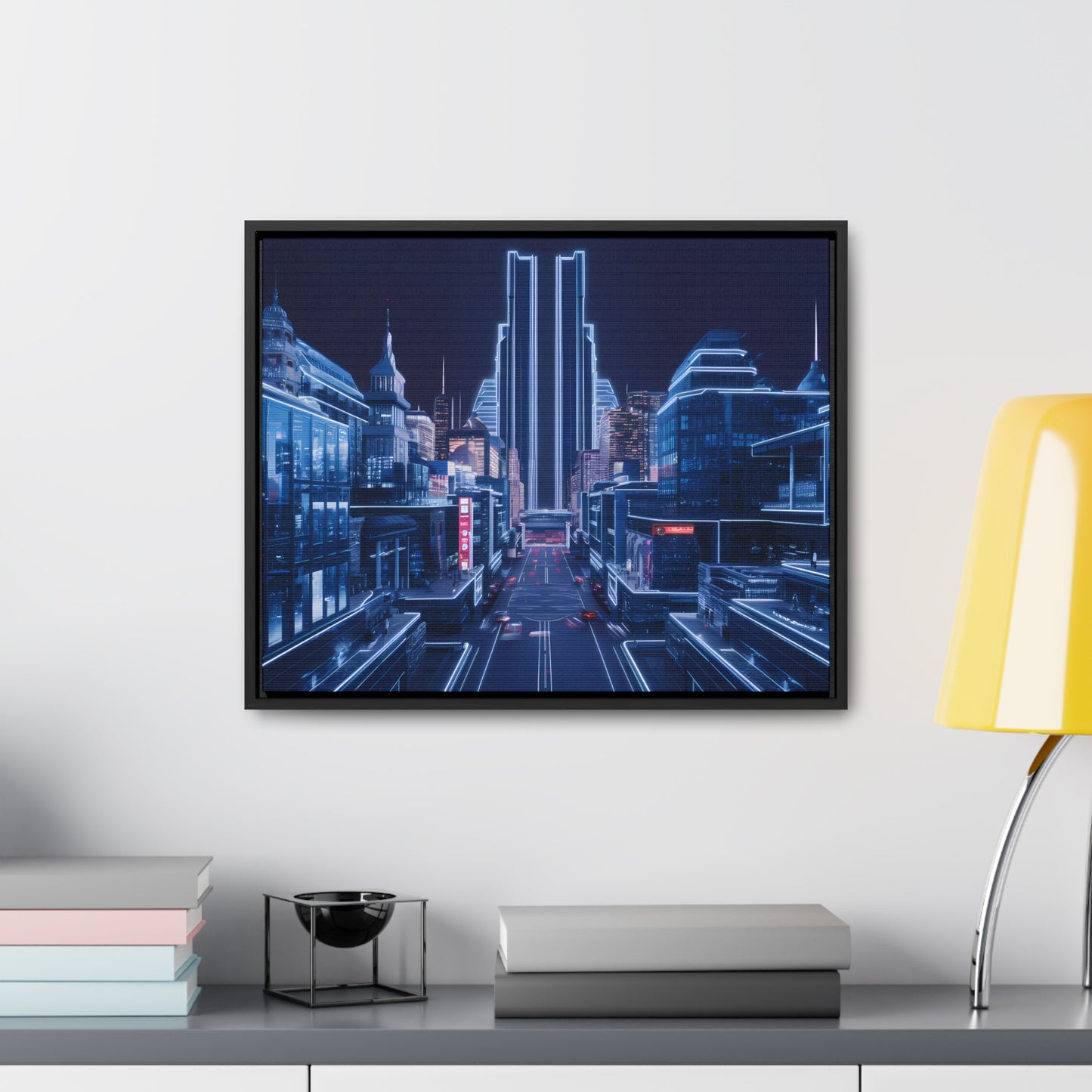 Neon Cityscape at Midnight - Gallery Canvas Wraps, Horizontal Frame