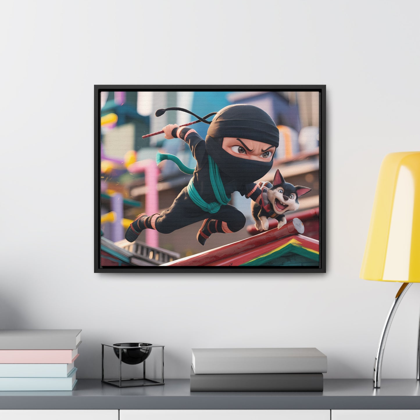 "Ninja and the Fearless Pup" - Gallery Canvas Wraps, Horizontal Frame