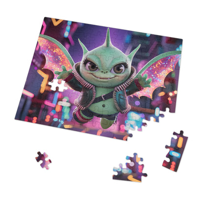 Cyberpunk Dragonling in Neon City - Jigsaw Puzzle (30, 110, 252, 500,1000-Piece)