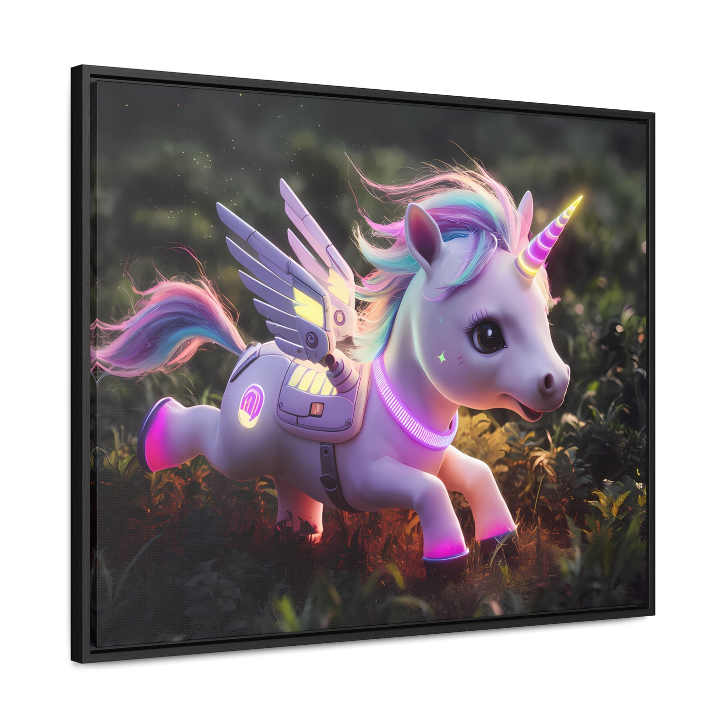 "Cybernetic Unicorn's Twilight Adventure" - Gallery Canvas Wraps, Horizontal Frame