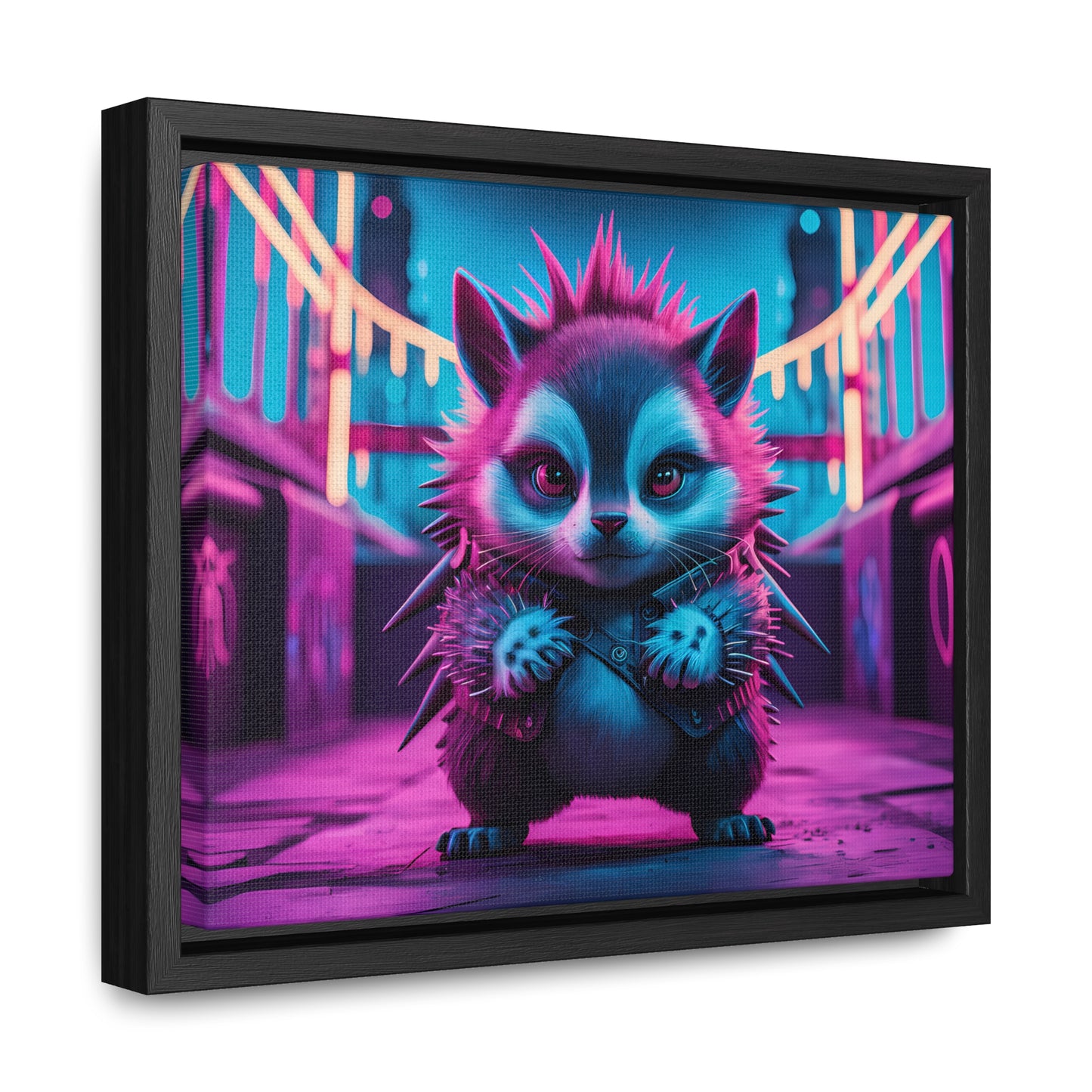 Punk Hedgehog in Neon City - Gallery Canvas Wraps, Horizontal Frame