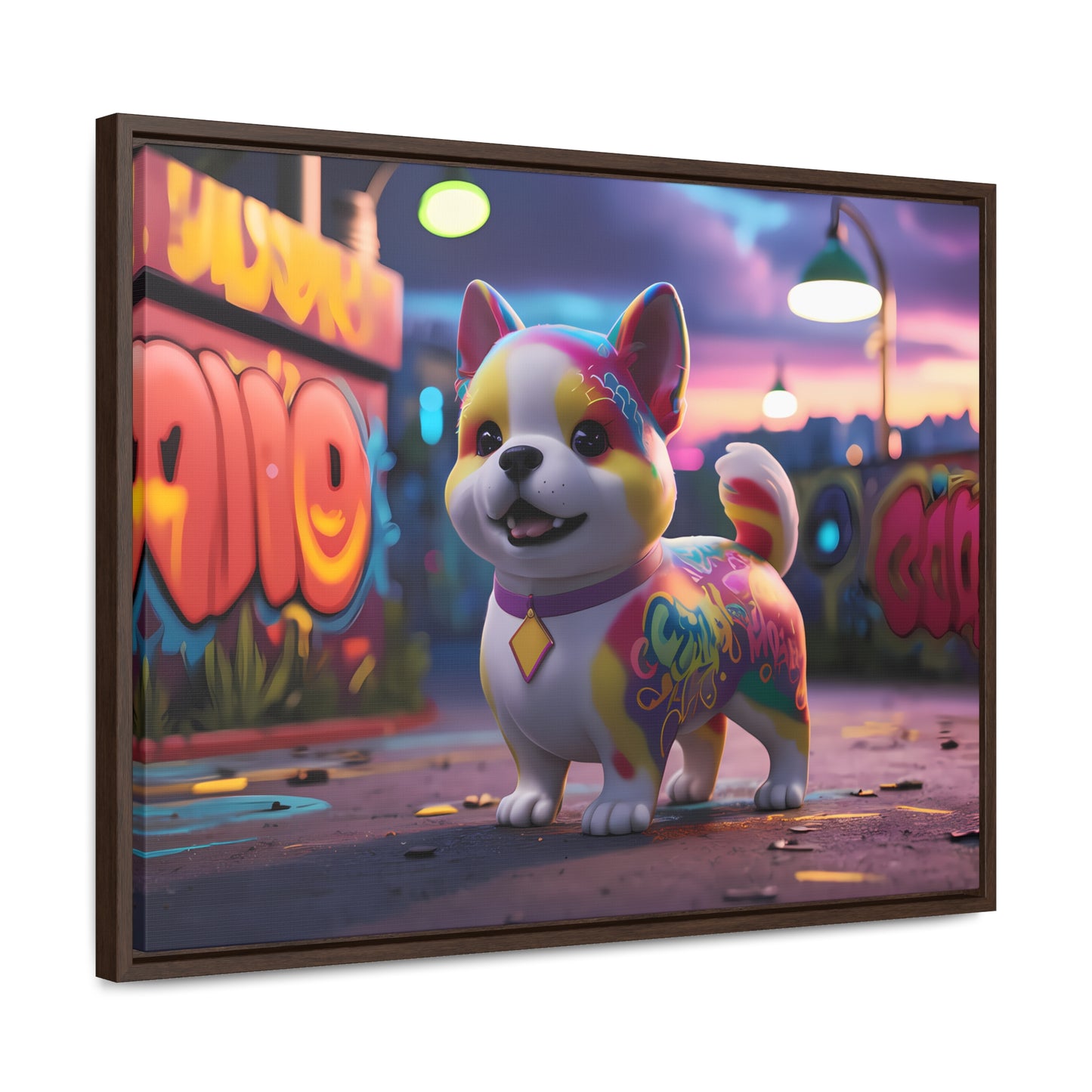 "Graffiti Pup in Neon Alley" - Gallery Canvas Wraps, Horizontal Frame