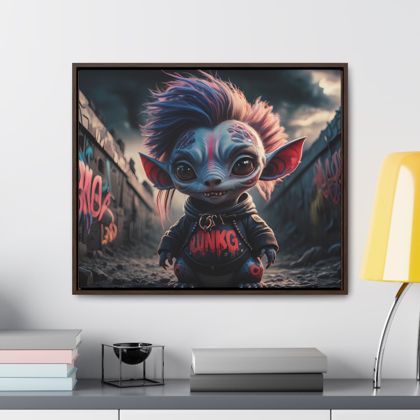 Rebel Gremlin in the Neon Alley - Gallery Canvas Wraps, Horizontal Frame