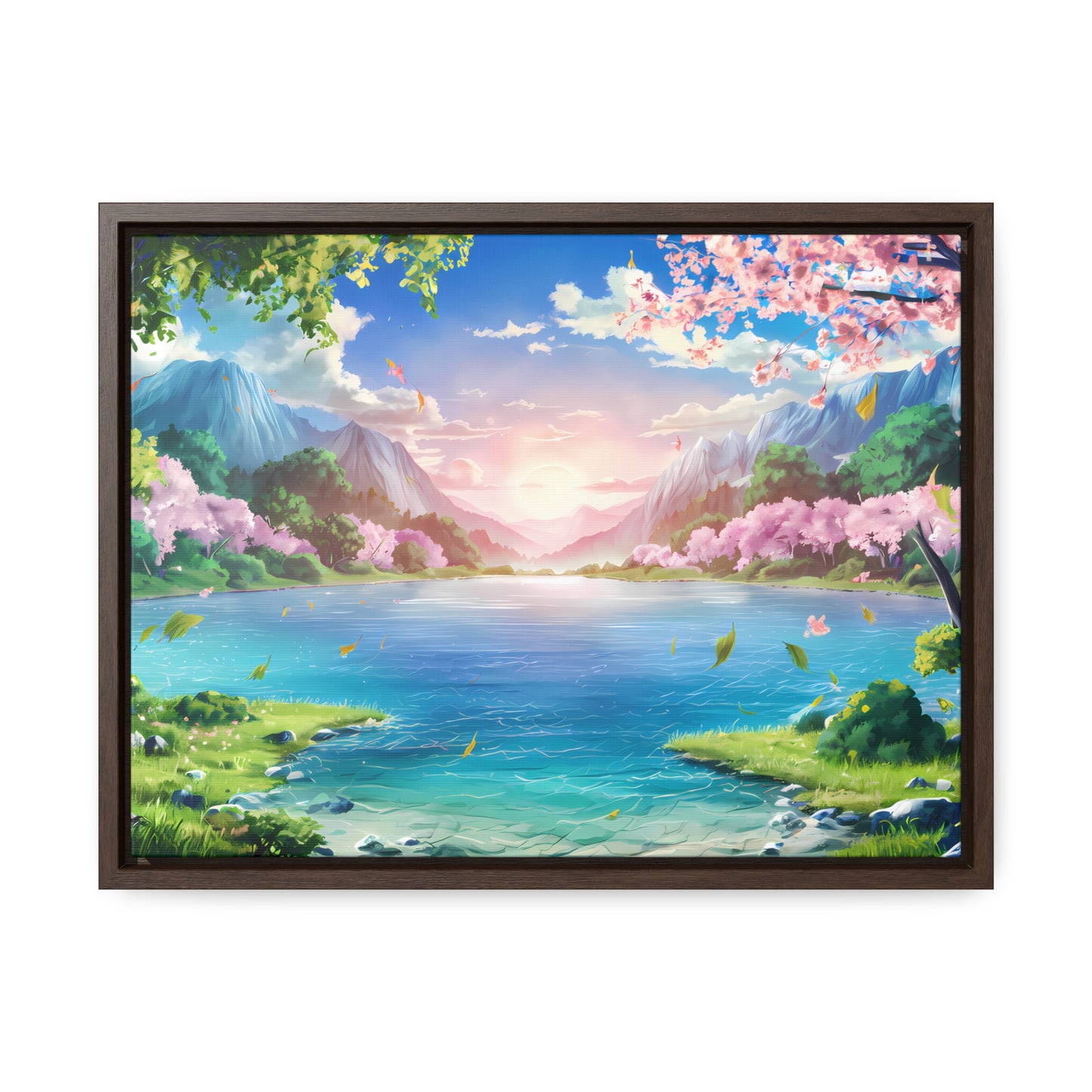 Serene Sunrise Over Blossoming Lake - Gallery Canvas Wraps, Horizontal Frame